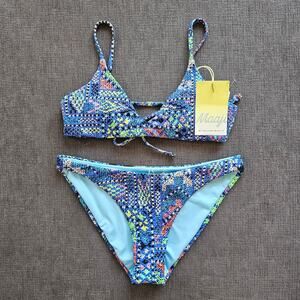 NWT Maaji Women's Blue Colorblock Reversible Bikini Top & Bottom Size Small